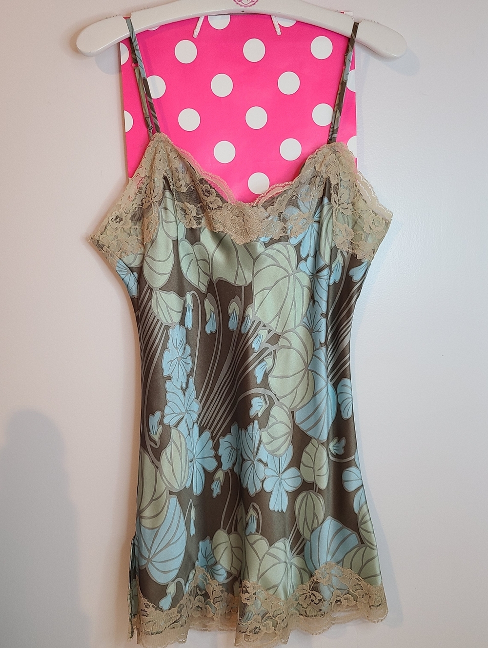 VTG NY&CO 100% Silk & Lace Floral Print Camisole Size Sm Brown & Blue - Picture 6 of 8